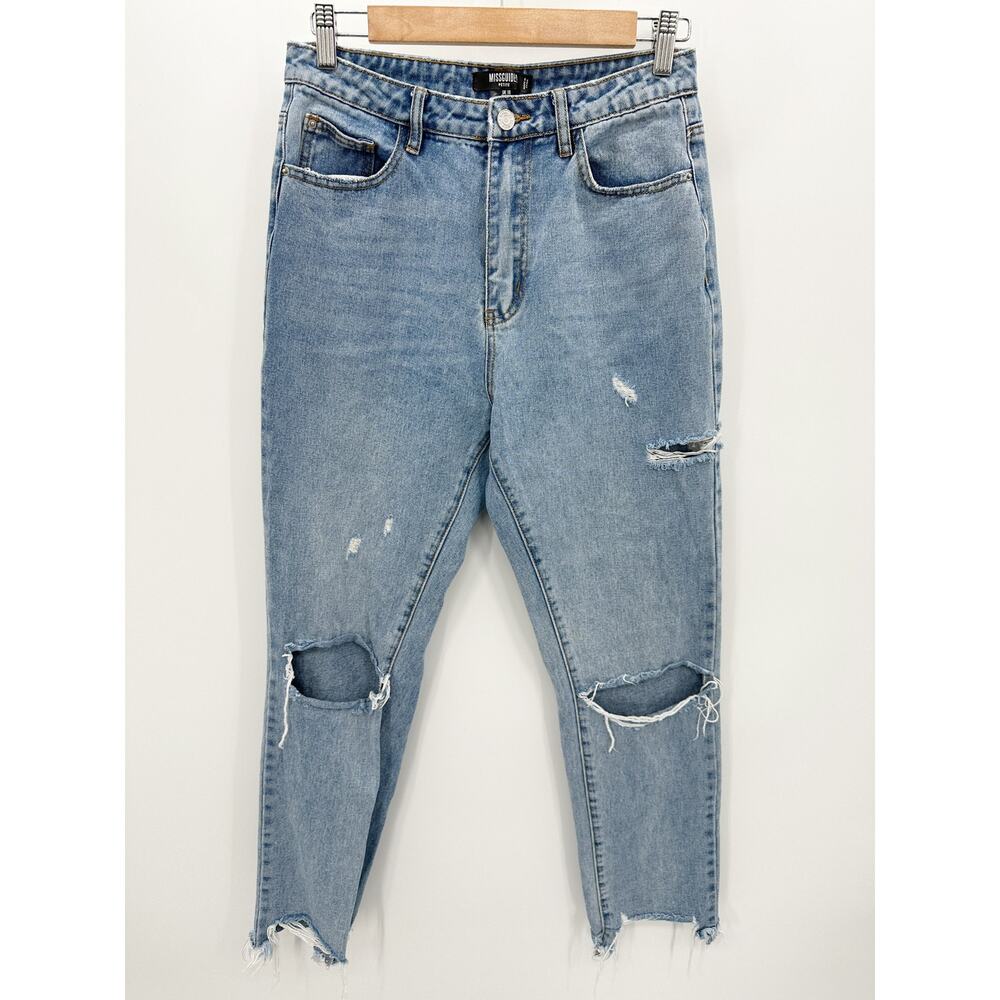 Missguided Light Wash Blue Denim Distressed Straight Jeans Women's Size 6 Petite
